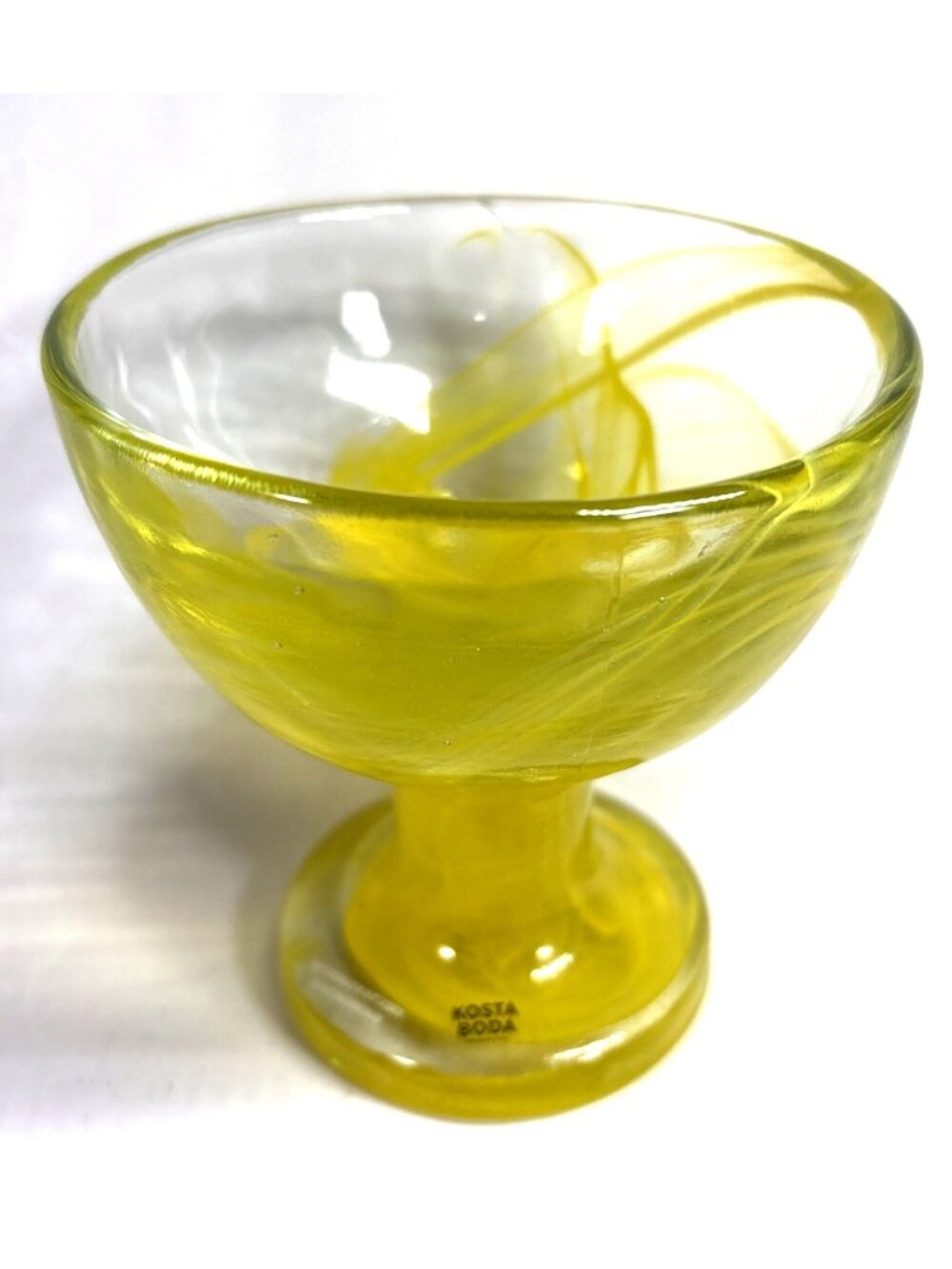 Kosta Boda Ulrica Hydman-Vallien Yellow Swirl Mine Glass Goblet Sweden